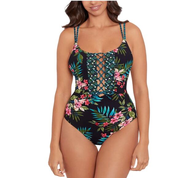 SKINNY DIPPERS Floral Cut-Out One-Piece Swimsuit Size Small NWT - Picture 1 of 5